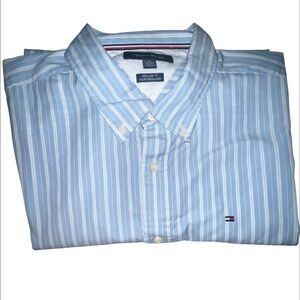 Tommy Hilfiger Men's Light Blue and White Striped Shirt